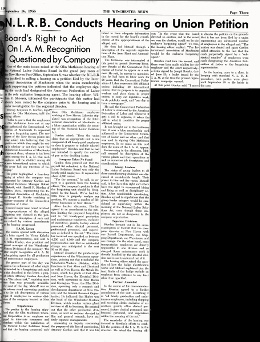 Article: The Winchester News, September 16, 1955 (Headline: NLRB Conducts Hearing on Union Petition) 