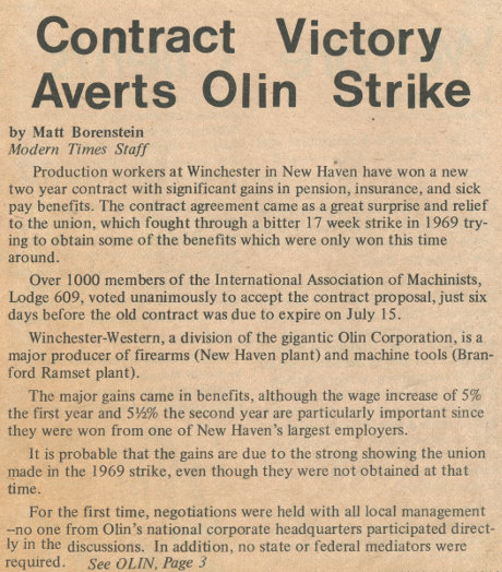 Article: Contract Victory Averts Olin Strike by Matt Borenstein, Modern Times Staff