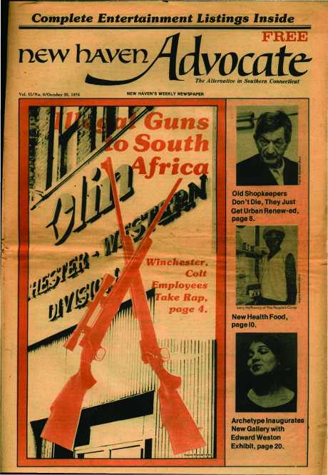 Image of New Haven Advocate cover, October 20, 1976i Illegal Guns to South Africa