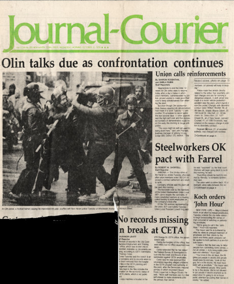 Newspaper: Journal-Courier October 10, 1979 (headline: Olin talks due as confrontation continues)