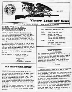Victory lodge 609 Newsletter- May 1983