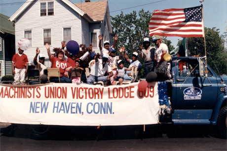 Photo: Workers with banner (Machinists Union Vistory Lodge 609 New Haven, Conn.