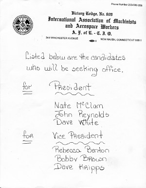 Candidates for President and Vice President: Local 609 Records