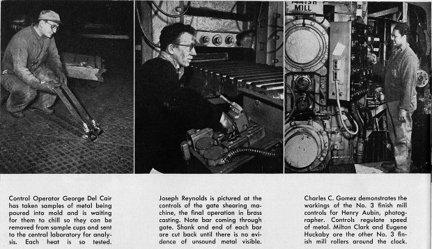 Photos from Winchester Life, showing the brass mill in operation, 1952